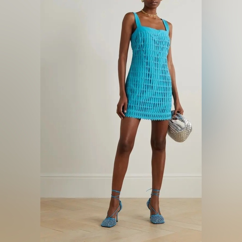 J5 Jonathan SIMKHAI Artemis Open-Knit Cotton And Crepe Mini‎ Dress